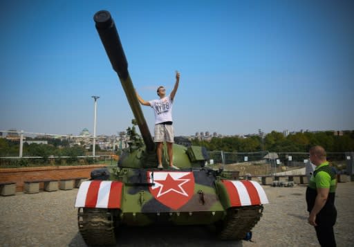 Red Star Belgrade fans park tank at soccer stadium - Sports