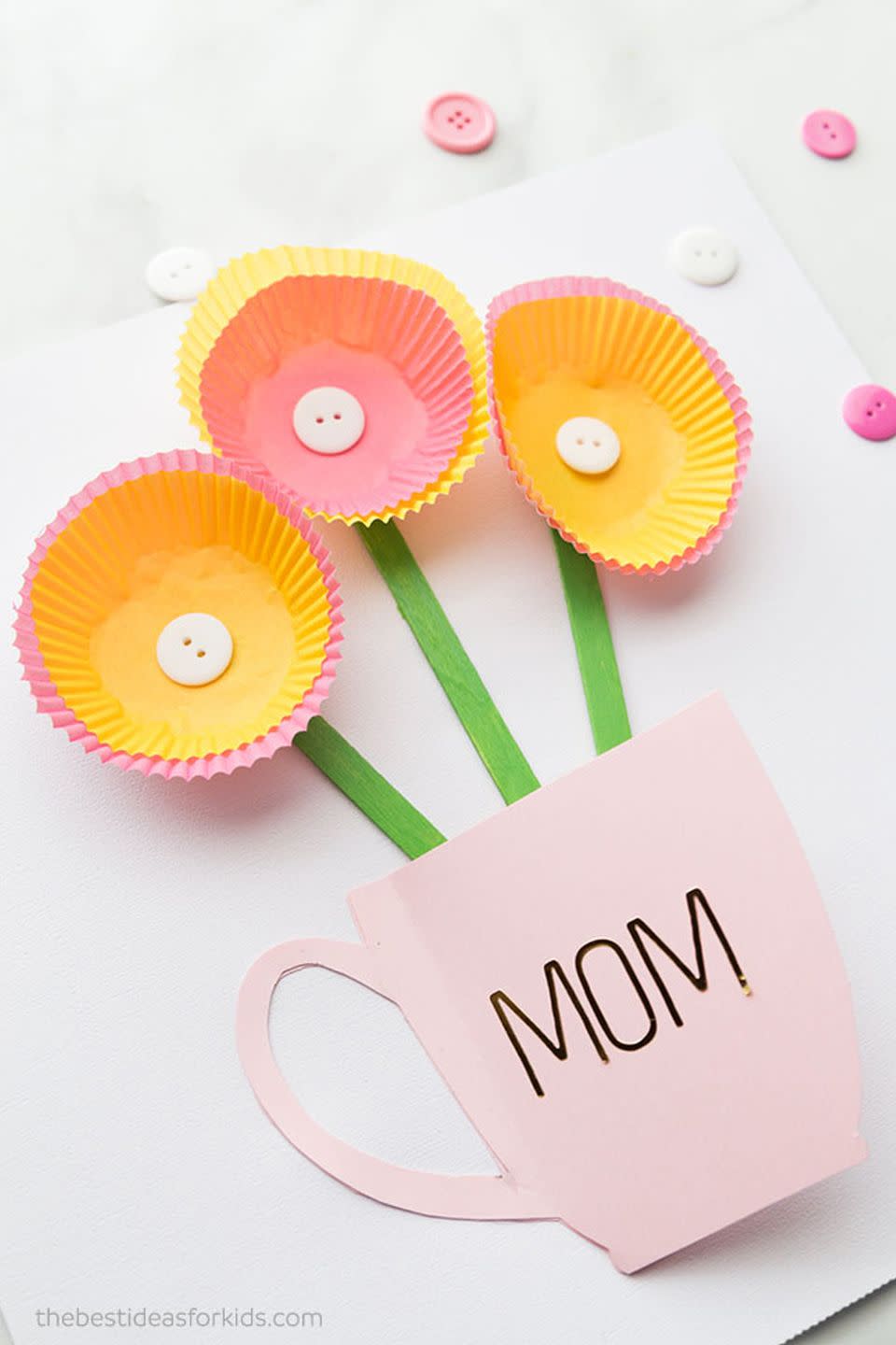 <p>Cupcake liners aren't just for the kitchen: You can also turn a basic liner into impossible-to-kill flowers for your mom. </p><p><em><a href="https://www.thebestideasforkids.com/handmade-mothers-day-card/" rel="nofollow noopener" target="_blank" data-ylk="slk:Get the tutorial at The Best Ideas for Kids »;elm:context_link;itc:0;sec:content-canvas" class="link ">Get the tutorial at The Best Ideas for Kids »</a></em> </p>