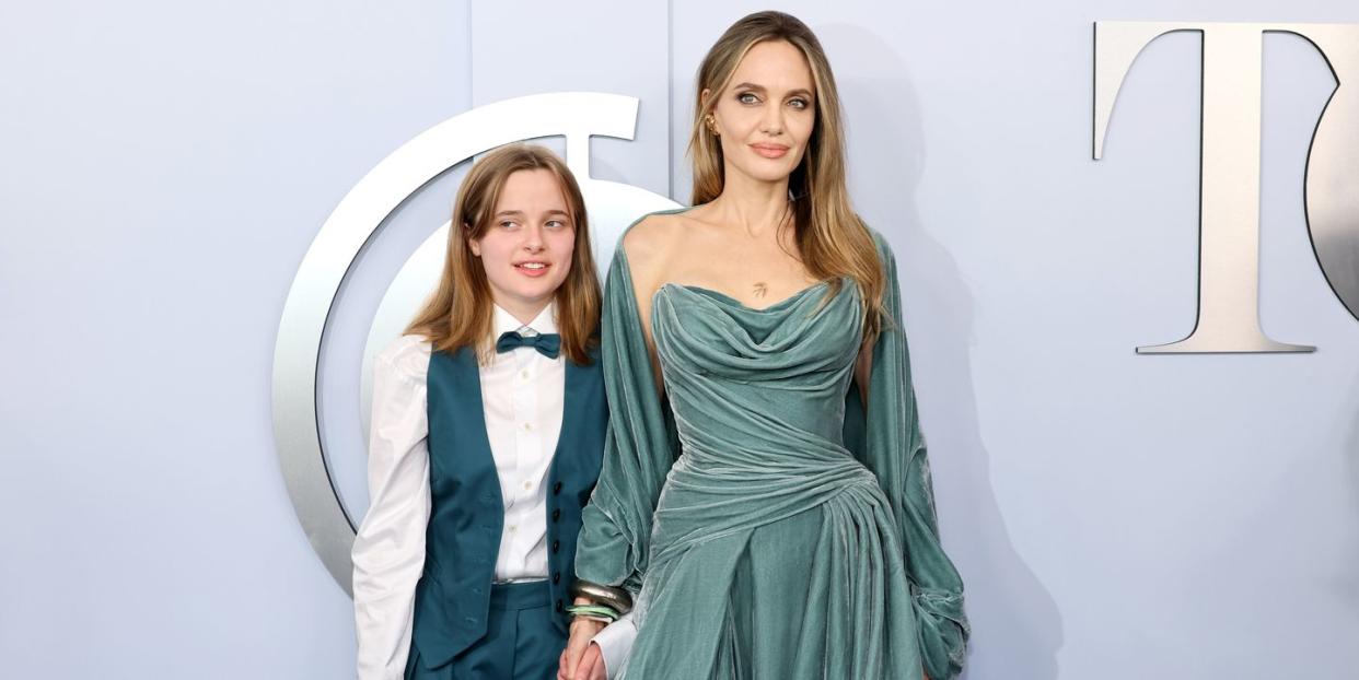 new york, new york june 16 l r vivienne jolie pitt and angelina jolie attend the 77th annual tony awards at david h koch theater at lincoln center on june 16, 2024 in new york city photo by dia dipasupilgetty images