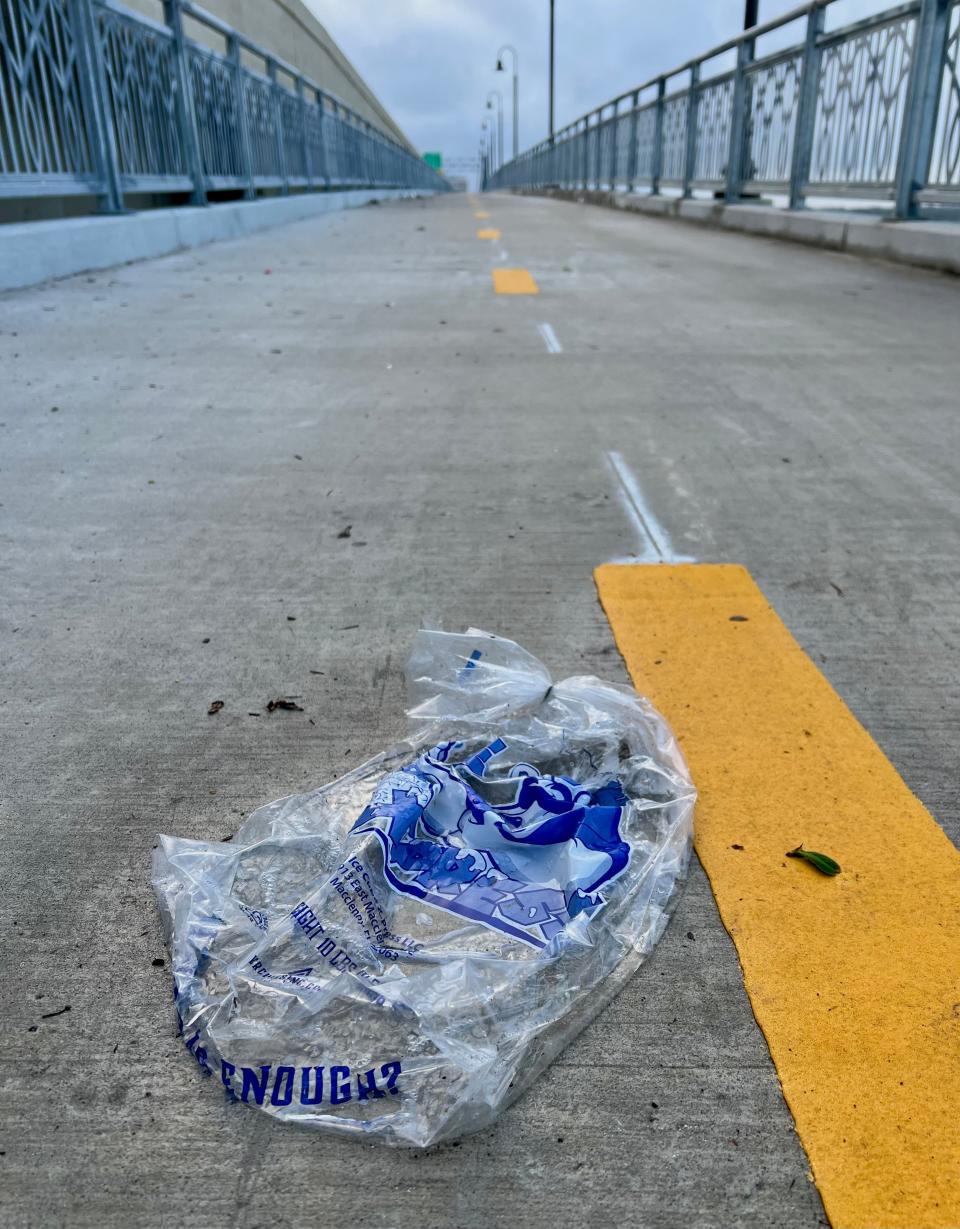 Trash on the Fuller Warren shared-use path, a few days after it opened to the public.