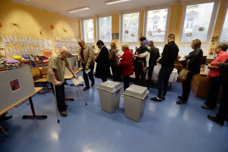 People queue to cast their votes in parliamentary elections at a polling station in Prague, Czech Republic October 20, 2017. REUTERS/David W Cerny