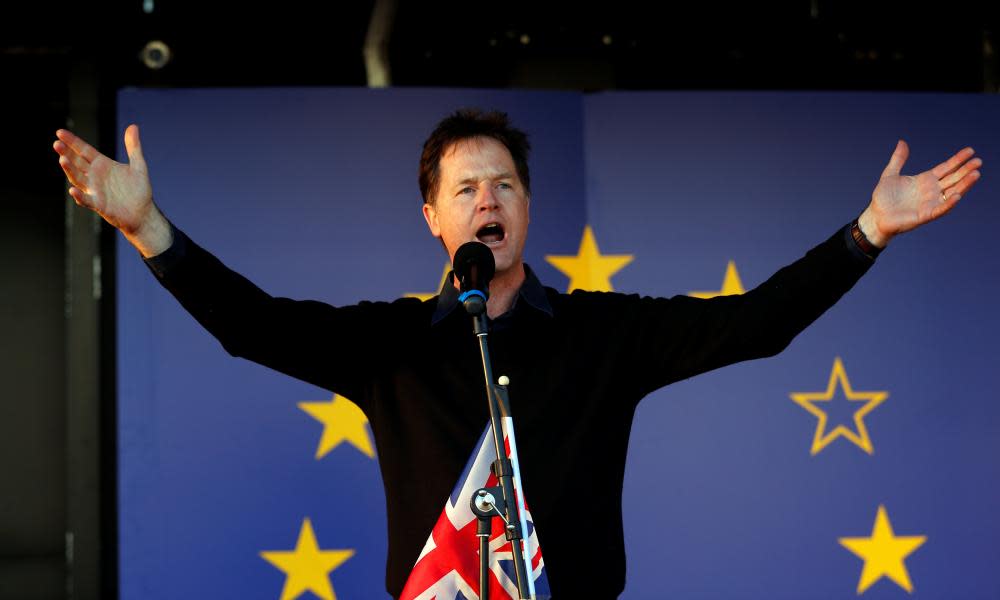 Nick Clegg speaking at a pro-EU rally in 2017