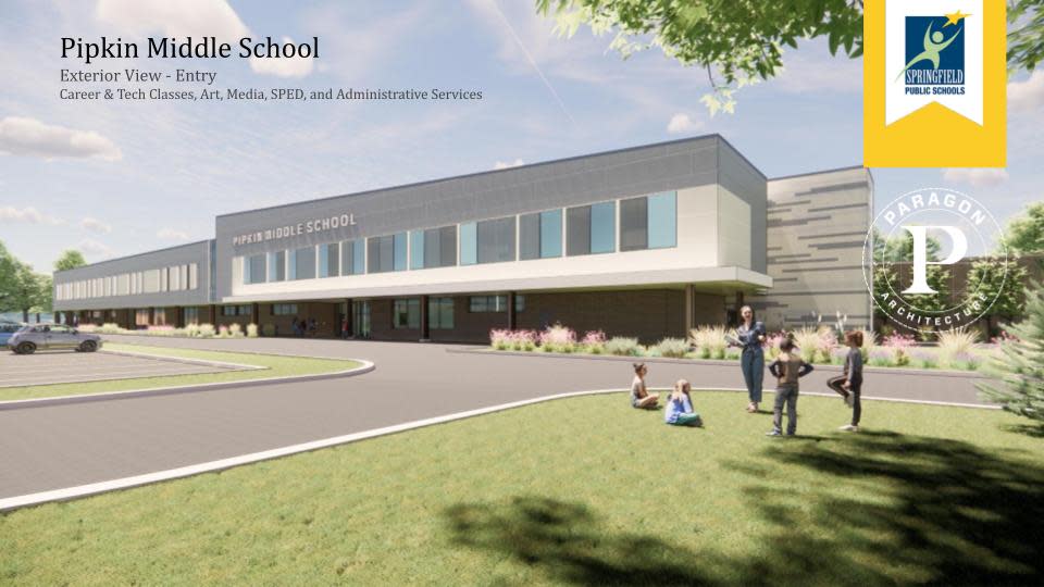 An artist rendering of the new Pipkin Middle School from Paragon Architecture.