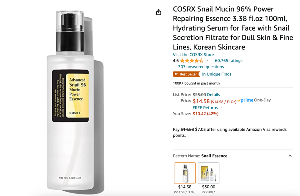 COSRX verkauft eine Flasche Schneckenschleim auf Amazon. - Copyright: Screenshot/Amazon
