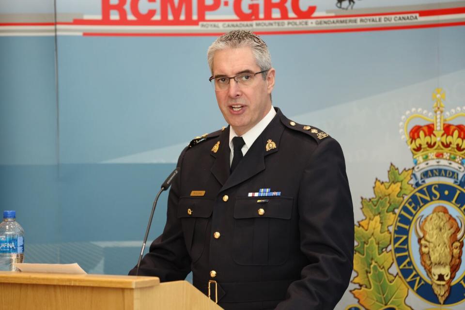 Alberta RCMP Supt. Rick Jané speaks at a news conference in Edmonton, Alta., on March 8, 2024.