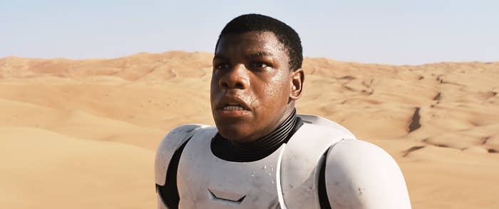 John Boyega as the former stormtrooper Finn, unmasked in the desrt