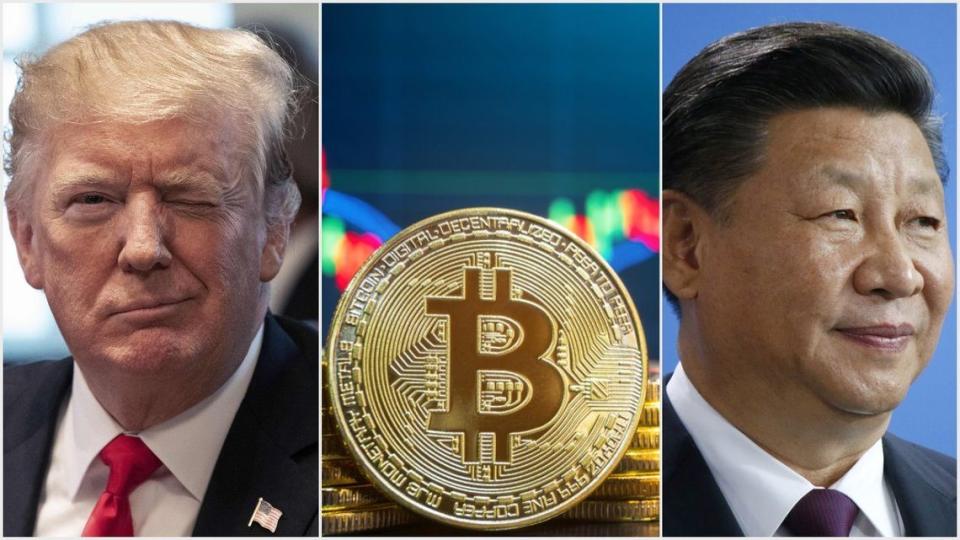 The bitcoin price is holding up after President Trump decided to hold back on the Huawei embargo and further tariffs on Chinese imports. | Source: (i) : NICHOLAS KAMM / AFP (ii) Shutterstock (iii) Shutterstock; Edited by CCN