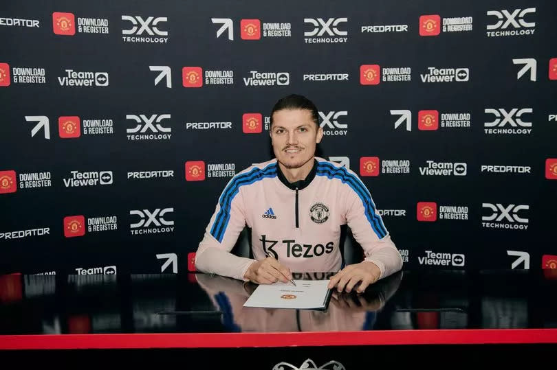 Marcel Sabitzer pictured after signing for Manchester United on Deadline Day 2023