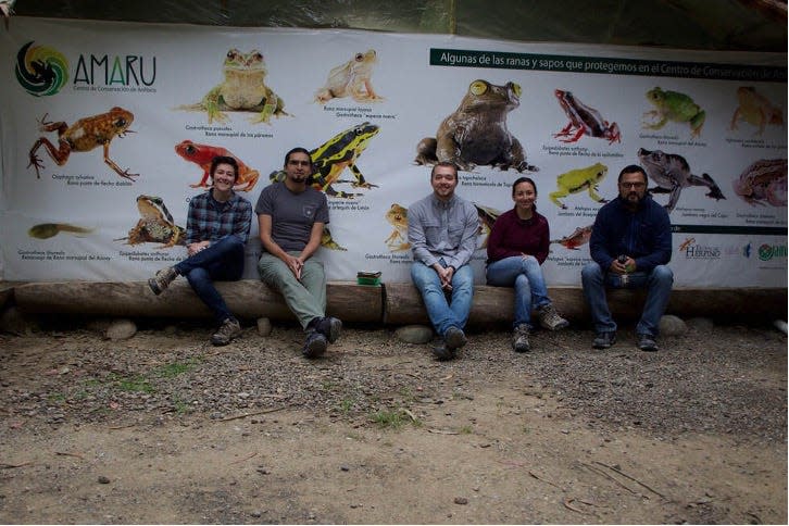 A cohort of the research team at the Amaru Zoológico Bioparque in Ecuador. Pictured from left to right are Sarah Fitzpatrick, David Salazar-Valenzuela, Kyle Jaynes, Mónica Páez-Vacas and Fausto Siavichay.