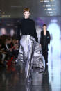 <b>LFW AW13: Mary Katrantzou </b><br><br>Mary teamed printed skirts with simple black tops.<br><br>© Getty