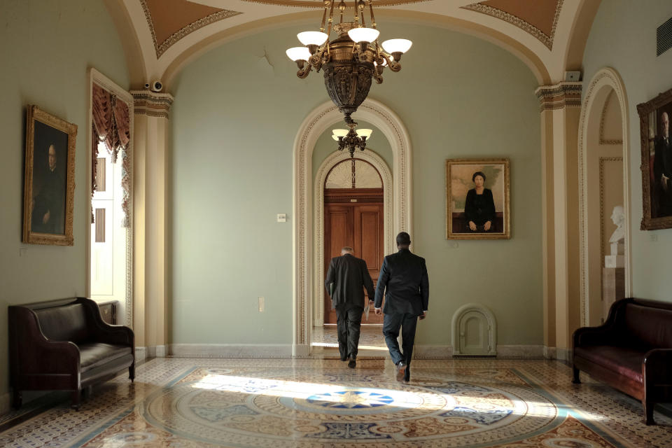 Senate Minority Leader Chuck Schumer (D-N.Y.) walks to his office before the articles of impeachment are transferred to the senate at the Capitol in Washington, D.C., on Jan. 15, 2020. | Gabriella Demczuk for TIME