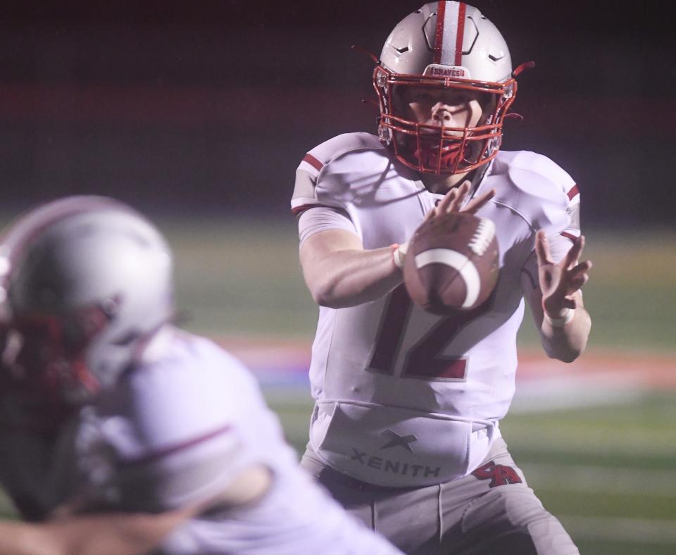 Canandaigua quarterback Drew Williamee watches the snap into his hands on Nov. 11, 2022.