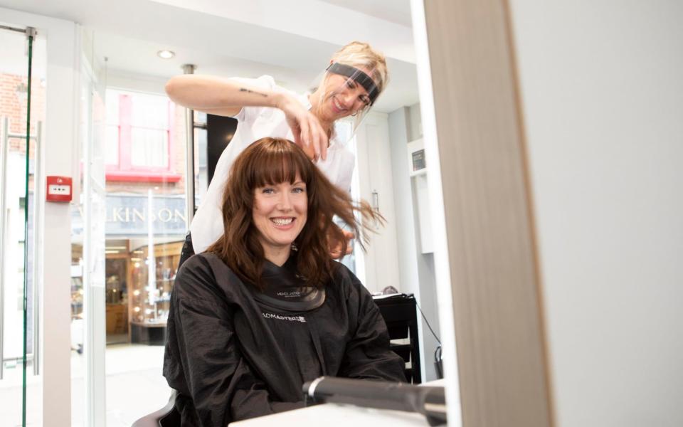 Maria Lally with hairdresser Amy at the Headmasters salon in Windsor