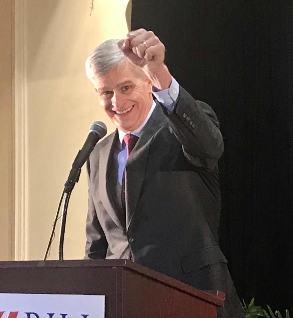 Louisiana Republican U.S. Sen. Bill Cassidy addresses supporters at his election night party Nov. 3, 2020, in Baton Rouge.