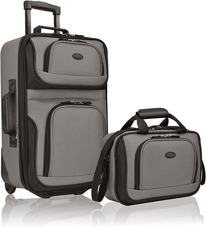 U.S. Traveler Unisex-Adult Rio Rugged Fabric Expandable Carry-on Luggage Set carry on suitcase and travel bag in grey