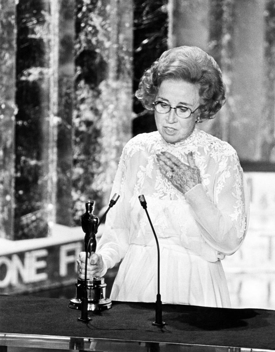 Margaret Booth, film editor, accepting her Academy Award for exceptional contribution to the art of film editing, 1978