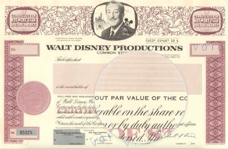 Walt Disney stock certificate