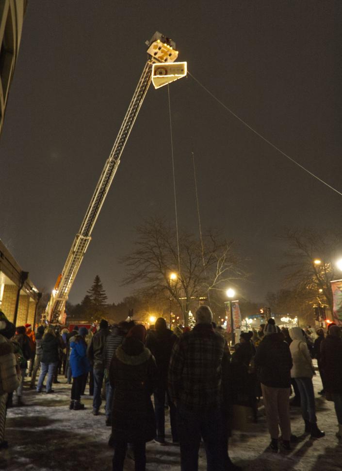 Big Cheese Drop In Plymouth One Of The Quirkiest New Year’s Eve Traditions In The US. Plus, More Sheboygan County News In Weekly Dose.'s ladder truck before the Plymouth Arts Center's 15th annual Sartori Big Cheese Drop Dec. 31, 2021, in Plymouth, Wisconsin.