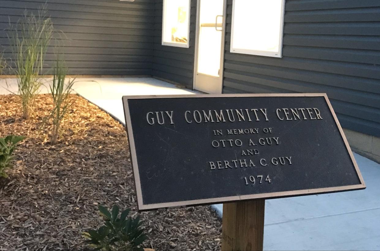 A plaque near the rear of Marine City's new offices at 260 S. Parker St. marks a meeting room as the Guy Community Center.