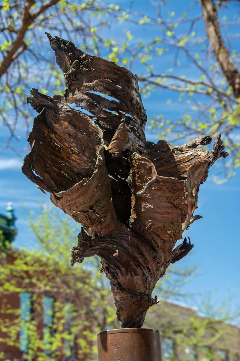 Cherry Bark Bouquet by Nathan Johansen. Sioux Falls SculptureWalk 2022.