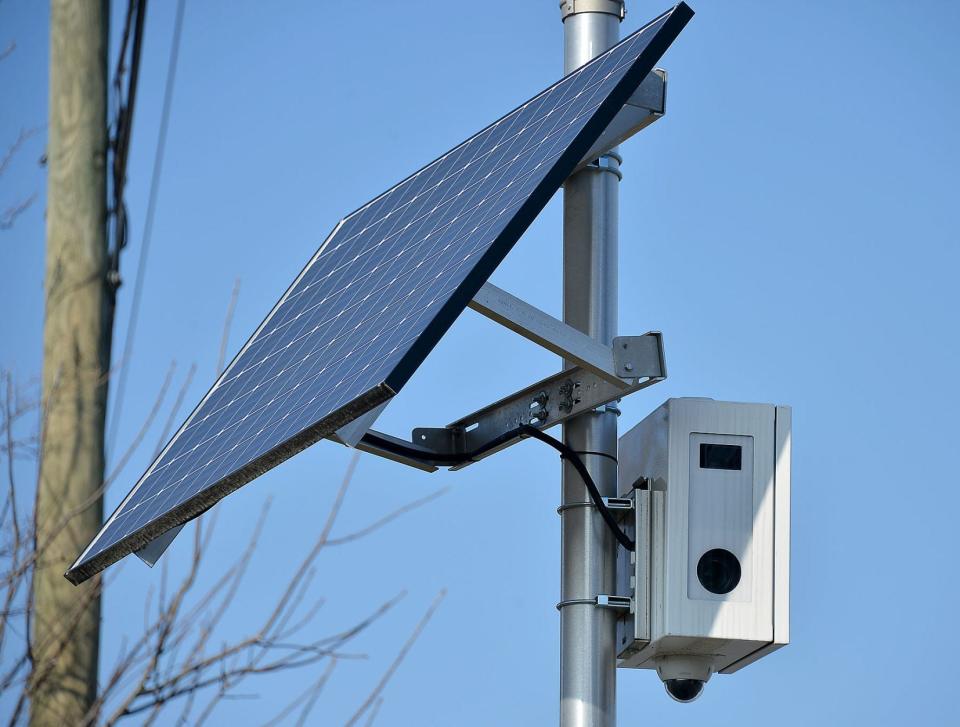 A close-up of a Washington County speed camera along eastbound Longmeadow Road, north of Hagerstown. Similar cameras are being activated for enforcement on Feb. 7, 2024, along Md. 67 near Pleasant Valley Elementary School.
