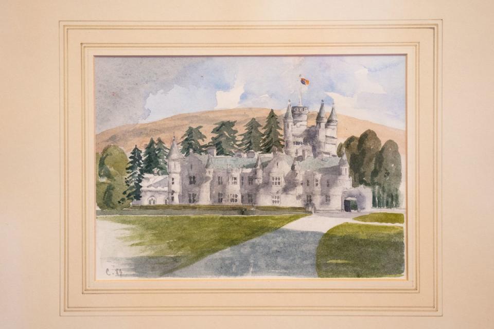 ‘Balmoral Castle, Aberdeenshire (1989)’, a watercolour painted by King Charles III which forms part of a new exhibition ‘His Majesty The King’s Watercolours’ (PA)