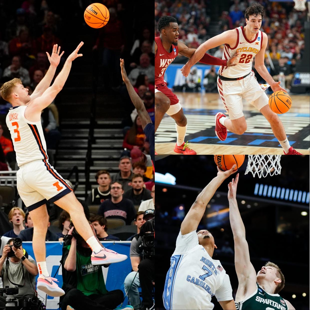 Marcus Domask (left), Milan Momcilovic (top right) and Seth Trimble all won Mr. Basketball in Wisconsin; now, they'll lead Illinois, Iowa State and North Carolina, respectively, in the Sweet 16.