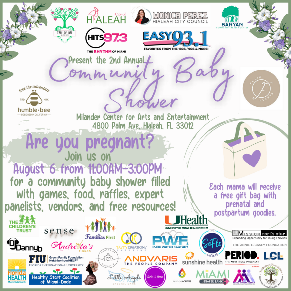 Anuncio del Baby Shower Comunitario que se llevará a cabo en la ciudad de Hialeah el sábado 6 de agosto de 2022