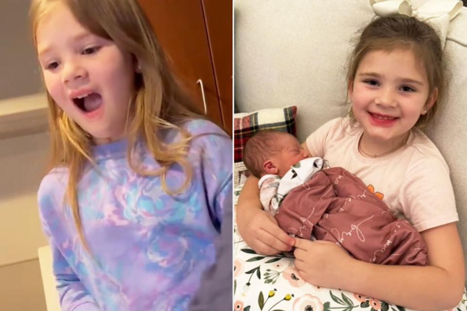 <p>ashley.cunningham87/TikTok</p> Sophia reacting to baby sister