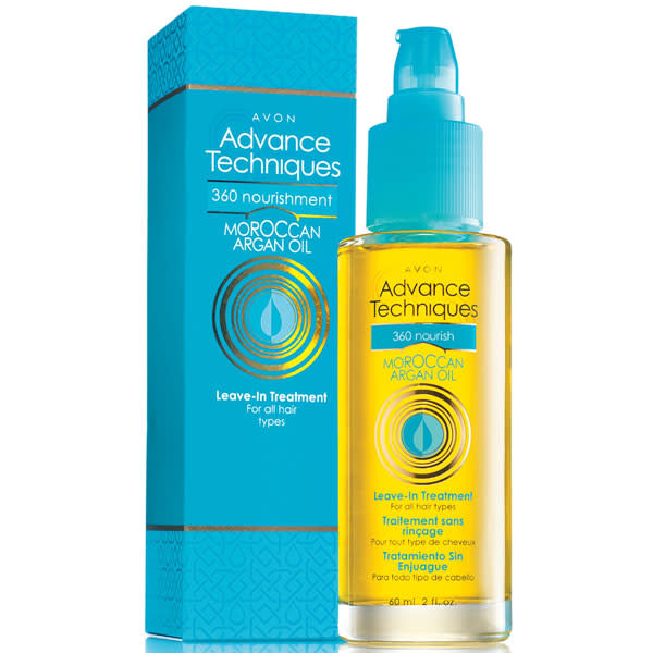 <a href="http://avonshop.co.uk/product/make-up/your-stars/advance-techniques-360-nourishment-moroccan-argan-oil-leave-in-treatment.html" rel="nofollow noopener" target="_blank" data-ylk="slk:Advance Techniques 360 Nourishment Moroccan Argan Oil Leave in Treatment - £5.50 - Avon;elm:context_link;itc:0;sec:content-canvas" class="link "><b>Advance Techniques 360 Nourishment Moroccan Argan Oil Leave in Treatment - £5.50 - Avon</b></a><br><br><b>The verdict:</b><br><br>“This is an absolute bargain. It’s an odd golden yellow colour but once I applied it, it made the ends of my hair feel really soft.”