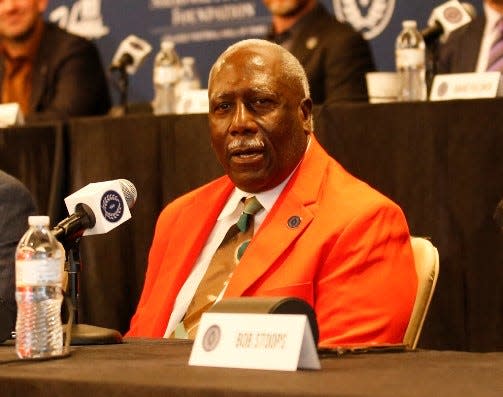 Former FAMU football head coach Rudy Hubbard speaks during the press conference at the 63rd Annual National Football Foundation Awards Dinner on his enshrinement in the College Football Hall of Fame on Tuesday, Dec. 7, 2021.