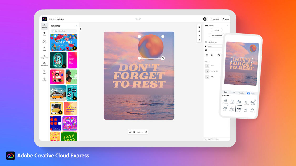  Adobe Creative Cloud Express, one of the best infographic maker options. 