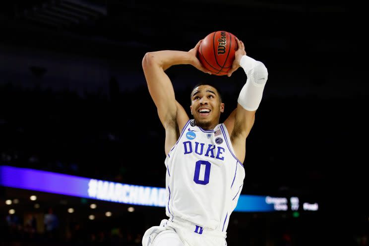 Jayson Tatum’s last game at Duke was a second-round NCAA tournament loss to South Carolina. (Getty)