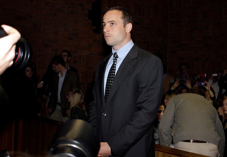 Pistorius in 2013 at his first appearance in court before his murder trial.