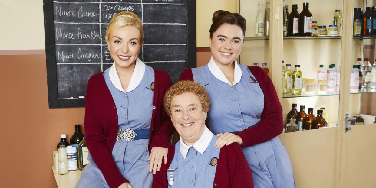 helen george, linda bassett, megan cusack, call the midwife, season 12