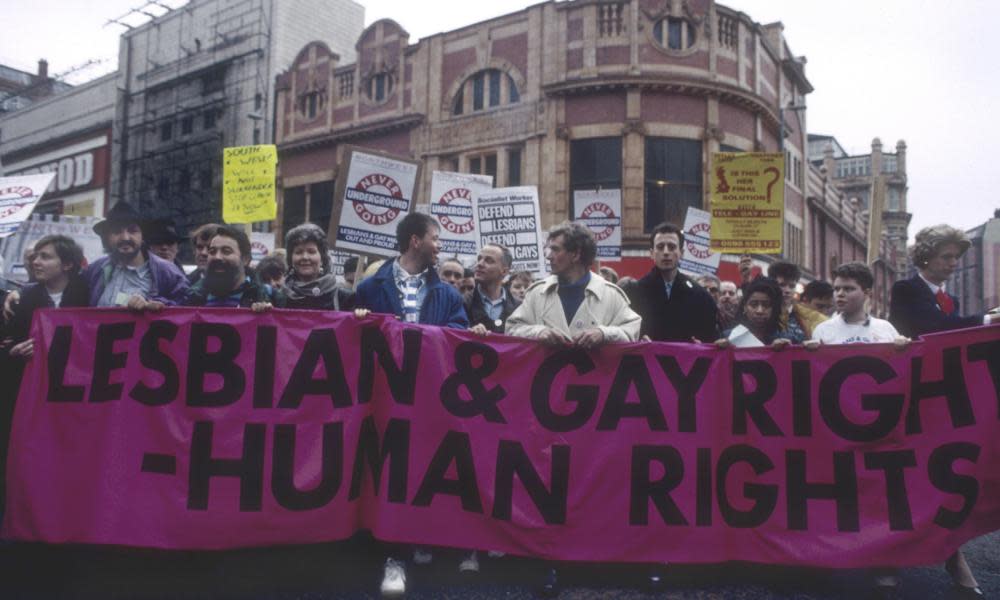 actor Ian McKellen leads a march against section 28, in 1988