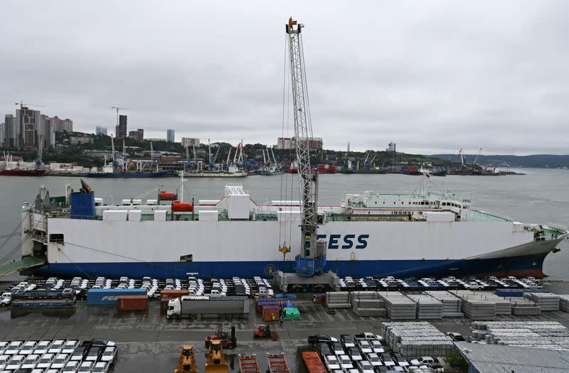 FILE PHOTO: Imported Chinese cars arrive at Vladivostok port