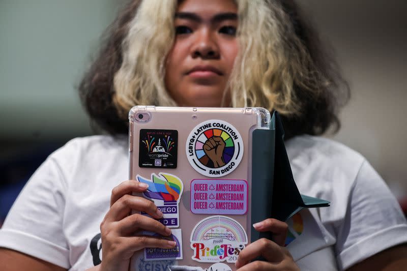 Thai LGBTQ community react on the day of the deliberation of the same-sex marriage bill by the Senate, in Bangkok