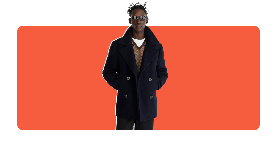 For more temperate, dressier days and evenings, a peacoat is a timeless classic.