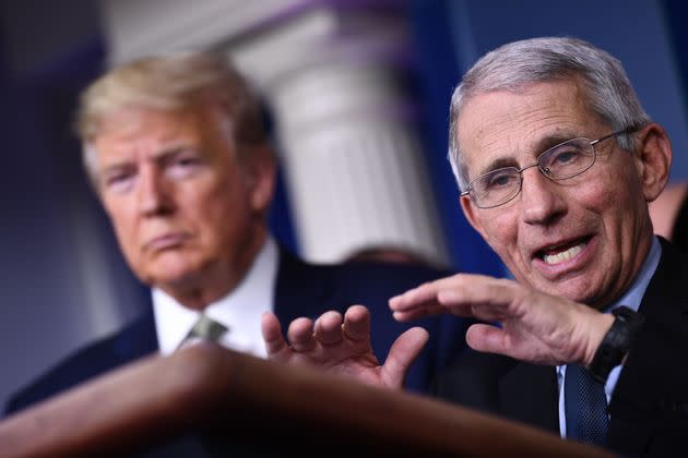 Dr. Anthony Fauci appears alongside Donald Trump at a press conference on COVID-19 in 2020.