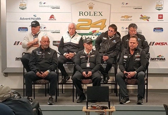 The GTP ownership roster includes some motorsports heavyweights. Front row (L-R): Bobby Rahal, Bob Johnson and Michael Shank. Back row: Chip Ganassi, Roger Penske, Wayne Taylor and Michael Andretti.