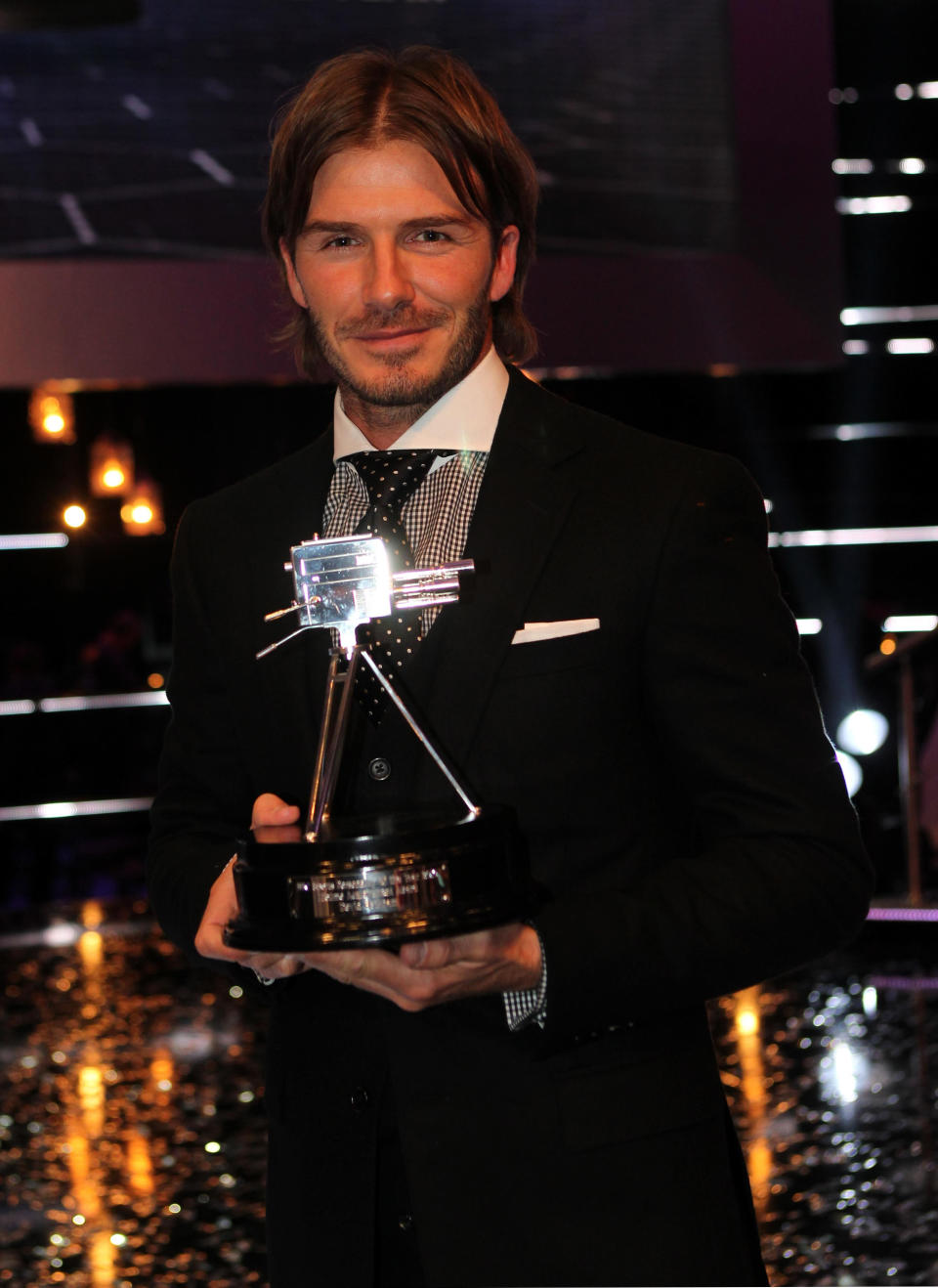 **Embargoed until 0001 May 2, 2020** File photo dated 19-12-2010 of Winner of the Lifetime Achievement award, David Beckham during the BBC Sport Personality of the Year Awards at the LG Arena, Birmingham.