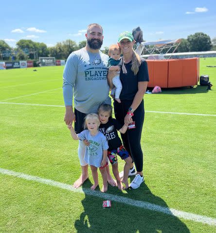 <p>Jason Kelce/Instagram</p> Kylie Kelce and husband Jason Kelce with their three daughters
