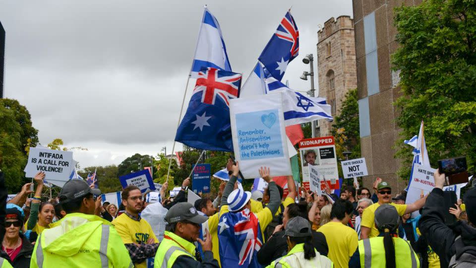 Pro-Israeli protesters stage a counter-rally at the University of Sydney on Friday, May 3, 2024. - Angus Watson/CNN