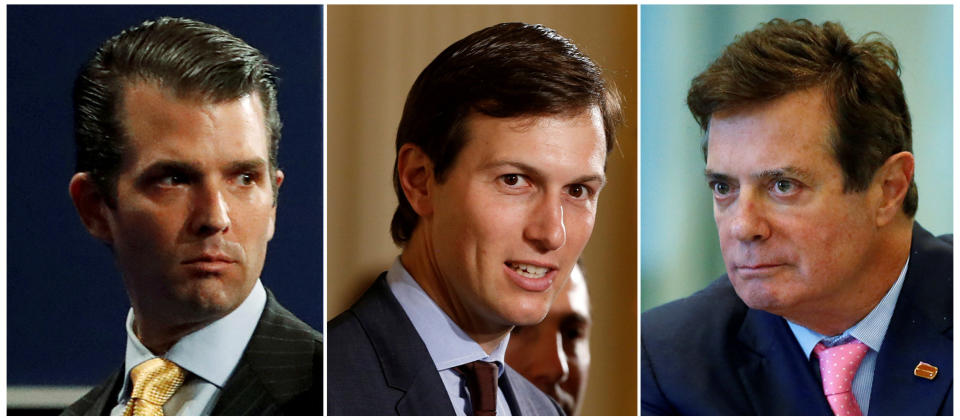 Donald Trump Jr., Jared Kushner and Paul Manafort. Manafort served as President Trump's campaign manager from June to August 2016. (Photo: Reuters Photographer / Reuters)