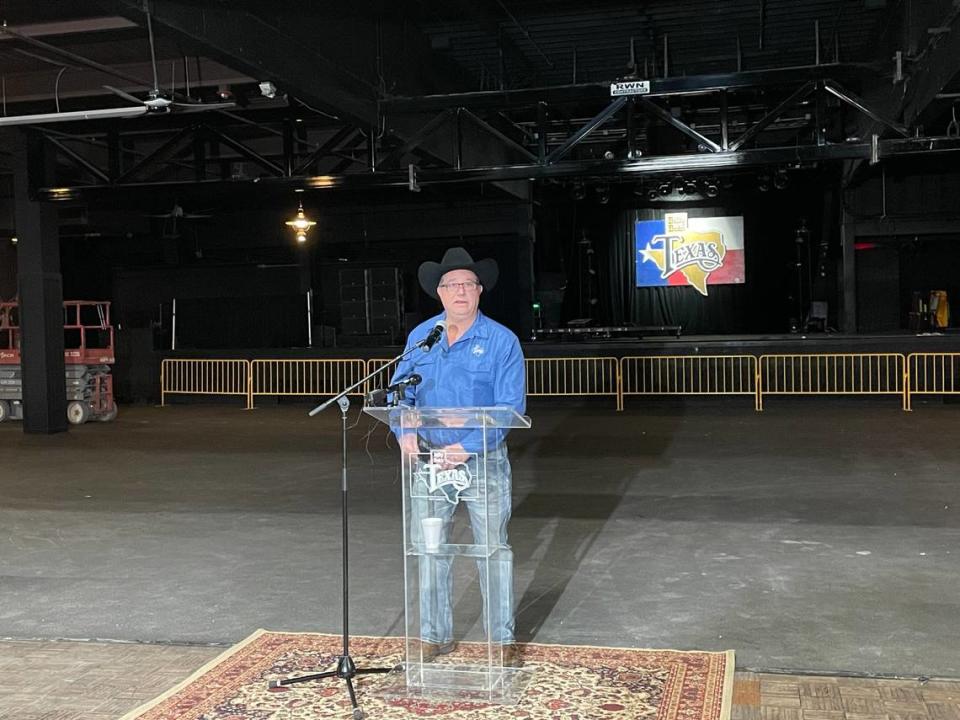 Billy Bob’s Texas general manager Marty Travis announces new renovations to the historic landmark on February 29, 2024.