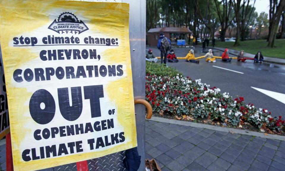 Demonstrators at the Chevron headquarters in San Ramon, California.