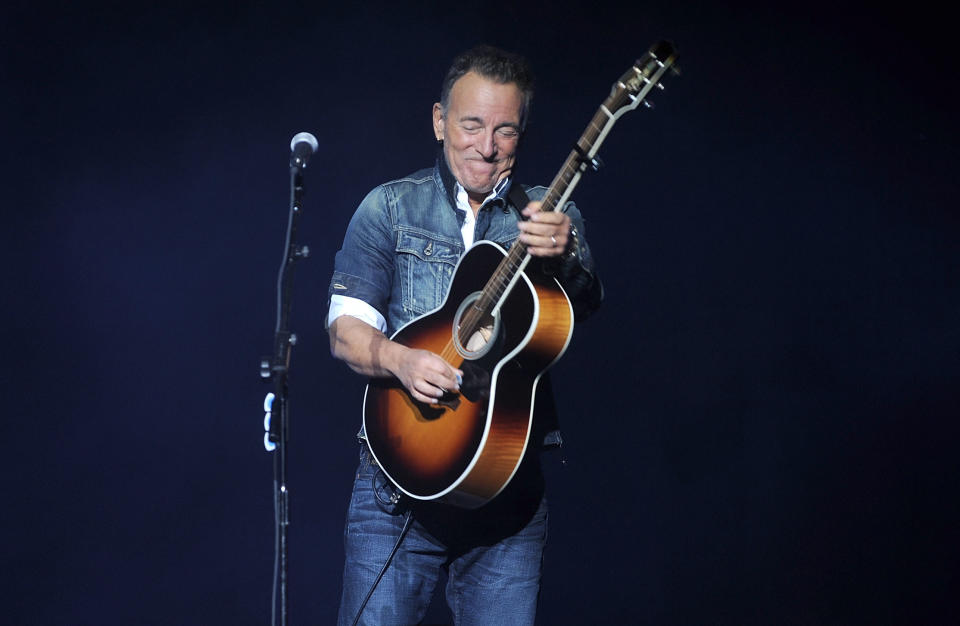 FILE - In this Monday, Nov. 5, 2018, file photo, Bruce Springsteen performs at the 12th annual Stand Up For Heroes benefit concert at the Hulu Theater at Madison Square Garden in New York. Springsteen is kicking off the Emmys campaign for his Netflix film “Springsteen on Broadway” with an acoustic performance of “Dancing in the Dark” and a deep and wide-ranging chat with filmmaker Martin Scorsese, the two confirmed Sunday, May 5, 2019. (Photo by Brad Barket/Invision/AP, File)