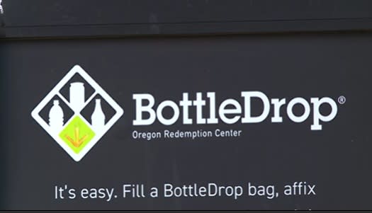 A sign at a BottleDrop location in Portland, April 1, 2024 (KOIN)