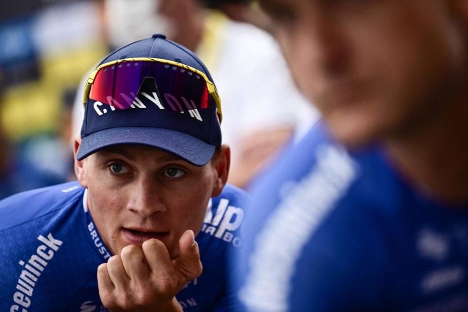 AlpecinDeceunincks Dutch rider Mathieu Van Der Poel awaits the start of the 1st stage of the 110th edition of the Tour de France cycling race 182 km departing and finishing in Bilbao in northern Spain on July 1 2023 Photo by Marco BERTORELLO  AFP Photo by MARCO BERTORELLOAFP via Getty Images